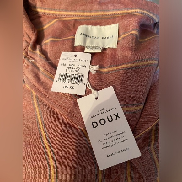 American Eagle-NWT- Mauve-Size XS- Long Sleeve Button Down-Front Tie -Oversized - Picture 5 of 11
